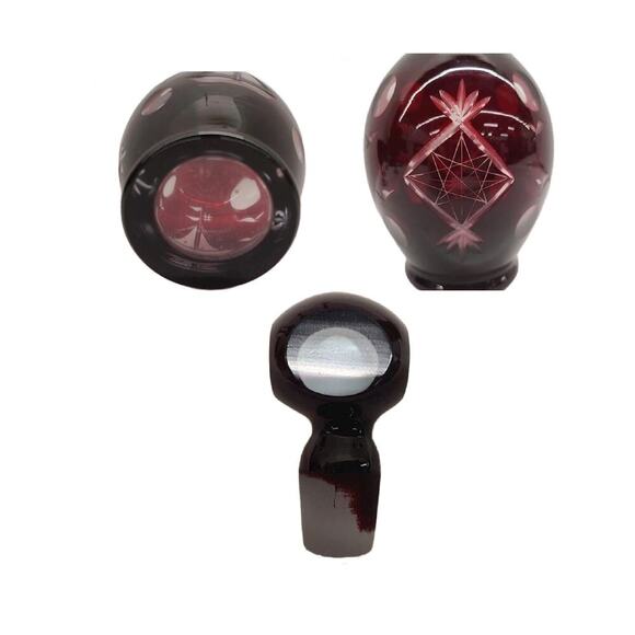 Mid Century Bohemia Cut to Clear Ruby Red Stemmed Cordial Decanter Set - Picture 4 of 10